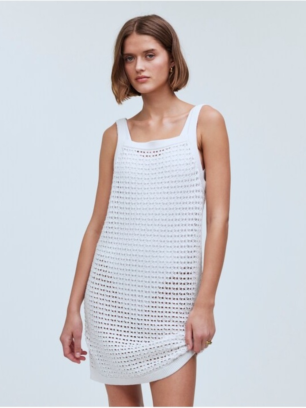 Madewell Cream Cotton Crochet Cutaway Sleeveless Mini Sweater Knit Dress Size M